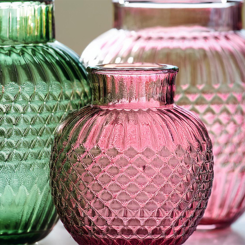 Glasvasen pink und grün klein und groß