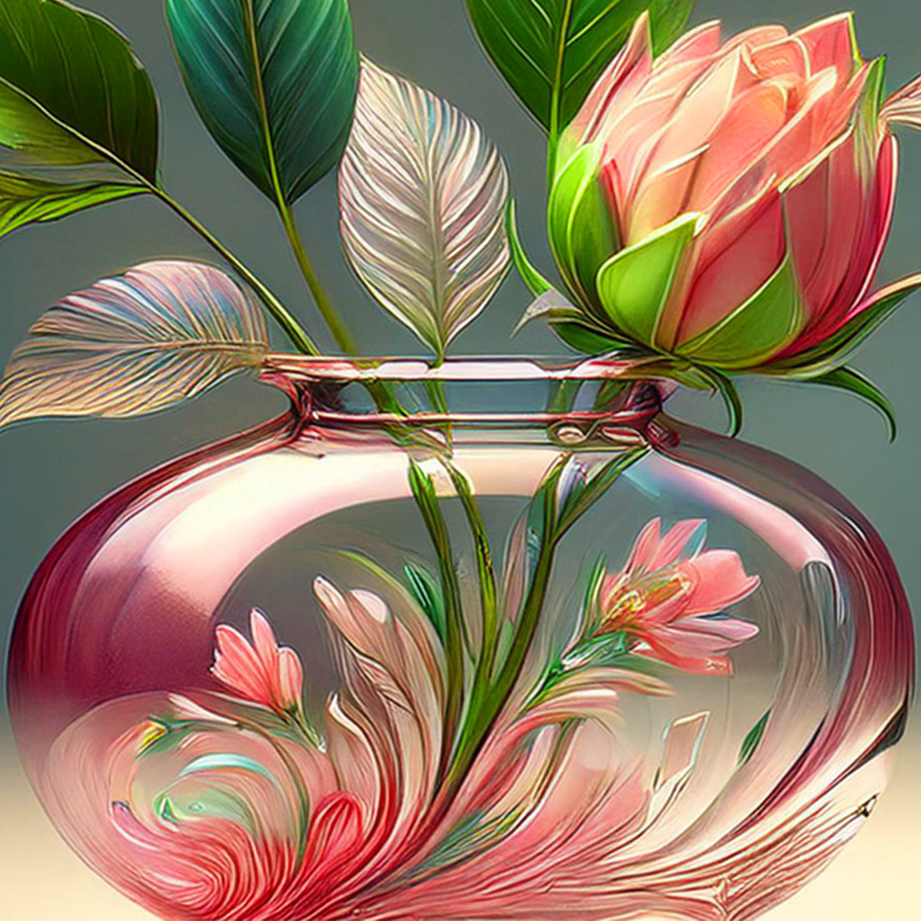 Glasvase mit Blumen rosa