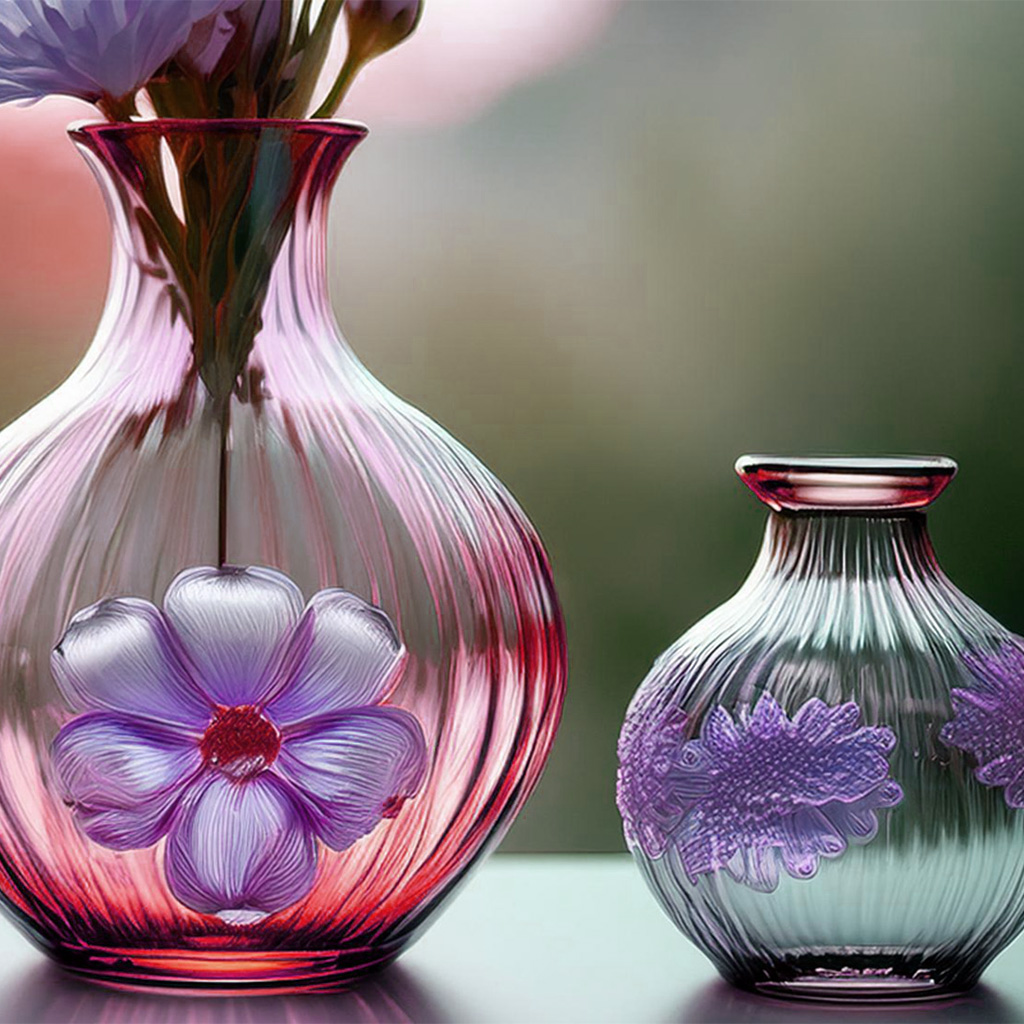 zwei Glasvasen mit Blumen